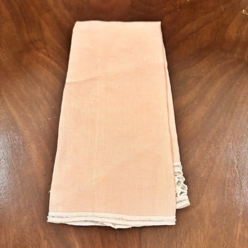 Vintage 2 Blush Pink Linen Guest Towel  Lace Cottage Shabby Chic Fingertip